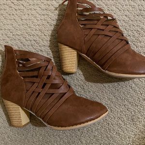 Brown strappy ankle booties